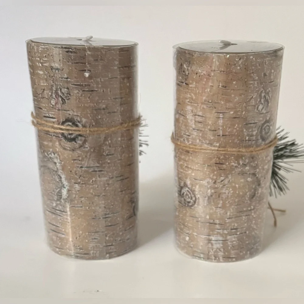 Rustic tree theme pillar candles NWT NEW 2 total 6 in Christmas Xmas festive